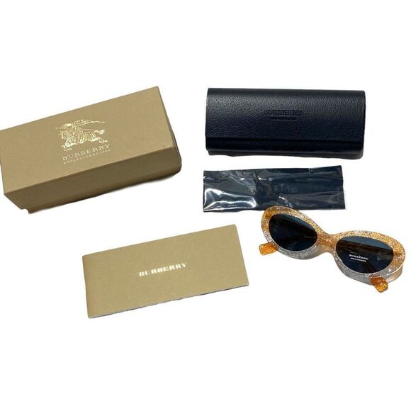 NEW BURBERRY Glitter Detail Cat-eye Frame Sunglasses In Orange - Picture 12 of 12